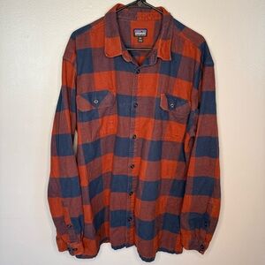 Patagonia Organic Cotton Shirt in Rust and Navy